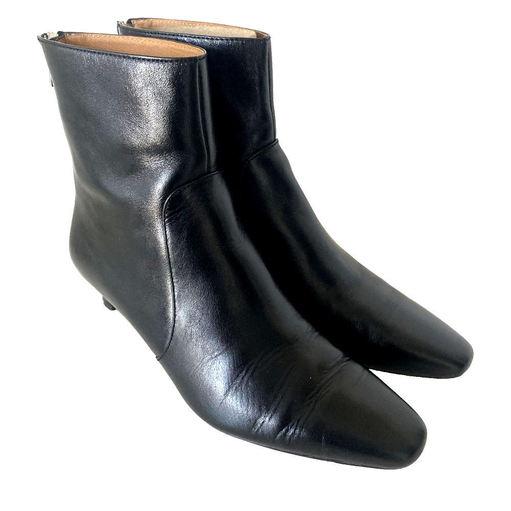 Madewell The Dimes Kitten Heel Boot Crinkle Leather 7.5 Black Back Zip NN026 - Picture 3 of 9